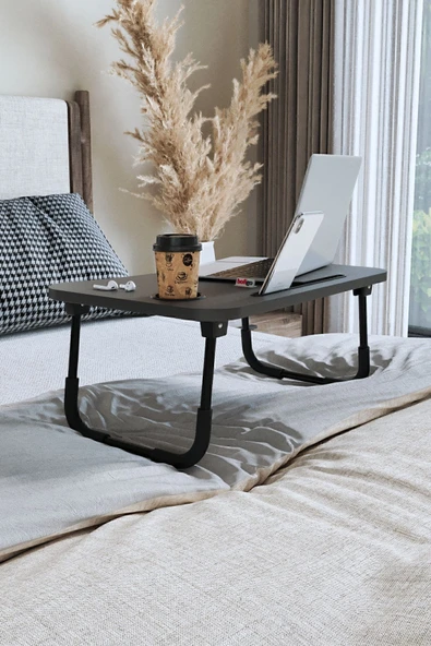 Bofigo Portatif Katlanır Laptop Sehpası Tablet Telefon Tutuculu Laptop Sehpası Antrasit - Resim 3