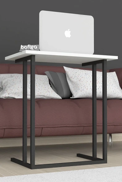 Bofigo Metal Ayaklı Laptop Sehpası Kahvaltı Masası Çalışma Sehpası Beyaz - Resim 4