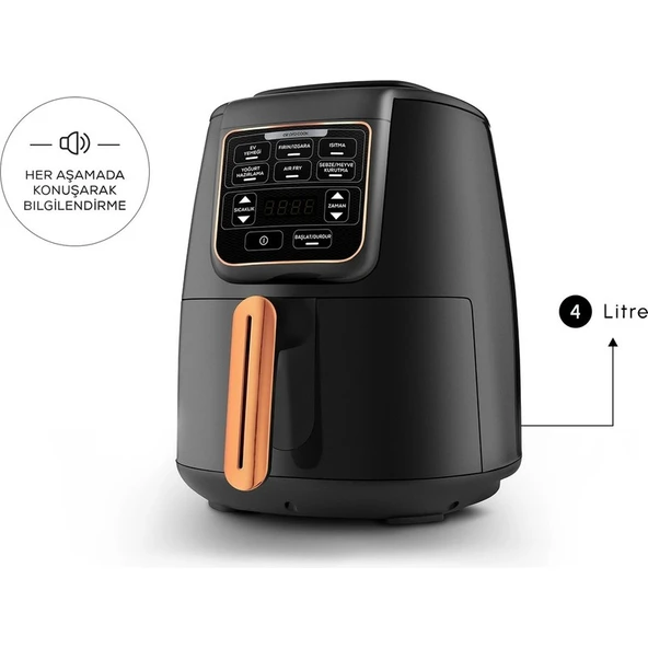 Karaca Air Pro Cook XL 2 in 1 Konuşan Airfryer Black Copper 4 Kişilik - Resim 7