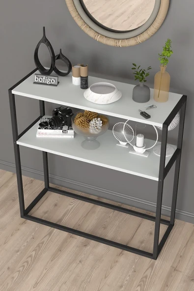 Bofigo Metal Ayaklı Dresuar Dekoratif Raflı Dresuar Konsol Metal Dresuar Beyaz - Resim 3