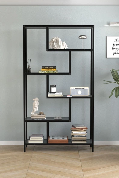 Bofigo 6 Raflı Kitaplık Dekoratif Kitaplık Metal Kitaplık Ofis Kitaplığı Larissa Antrasit - Resim 3