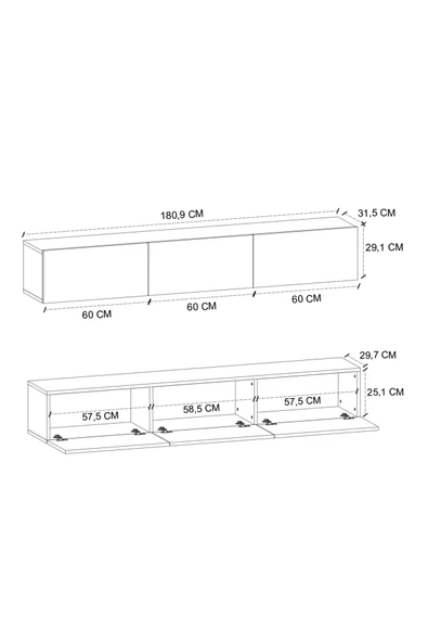 Bofigo TV Ünitesi TV Sehpası Düşer Kapaklı Tv Ünitesi Televizyon Sehpası 180 Cm Marvel Beyaz - Resim 6