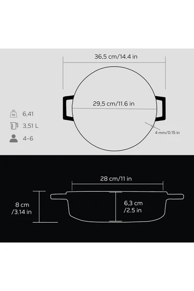 Lava Döküm Çok Amaçlı Yayvan Tencere. Trendy Serisi Çap(Ø)28cm. - Resim 5