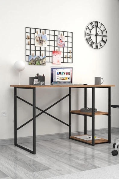 Bofigo 60x120 Cm 2 Raflı Çalışma Masası Bilgisayar Masası Ofis Ders Yemek Masası Çam - Resim 3