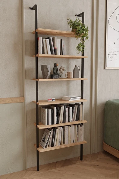 Bofigo 6 Raflı Duvara Monte Kitaplık Dekoratif Kitaplık Çam. - Resim 2