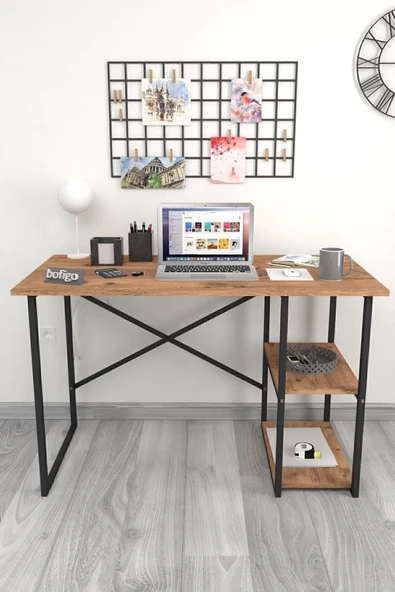 Bofigo 60x120 Cm 2 Raflı Çalışma Masası Bilgisayar Masası Ofis Ders Yemek Masası Çam - Resim 4