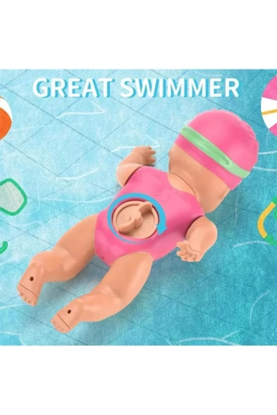 Oyuncak Küvette Havuzda Suda Kendiliğinden Yüzen Kurmalı Swimming Baby Yüzen Bebek 15 Cm - Resim 3