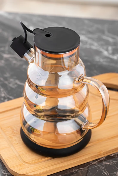 Porsima 3617-1 Kapaklı Borosilikat Cam Yağlık Sirkelik Yağdanlık 1000ml Siyah - Resim 2