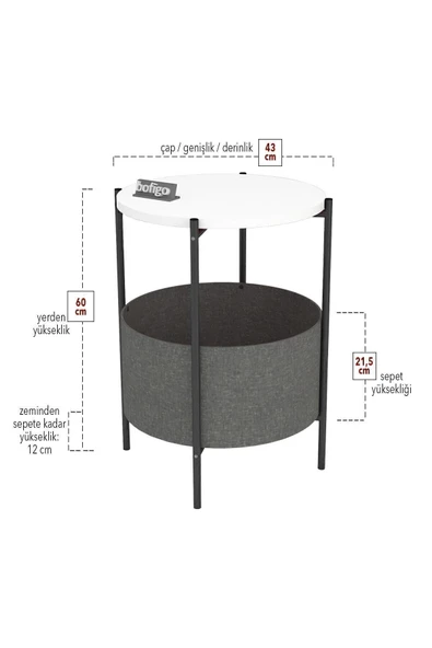 Bofigo Orta Sehpa Geniş Çantalı Sehpa Gazetelik Kitaplık Çiçeklik Beyaz - Resim 6