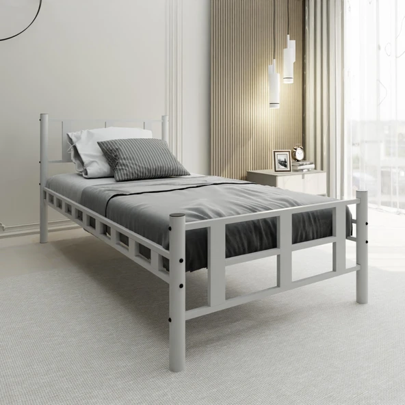 Lotus Tek Kişilik 90x200 Cm Metal Karyola A Kalite, Ses Çıkarmaz ,ölçülü Model Karyola Beyaz 1636-b - Resim 2