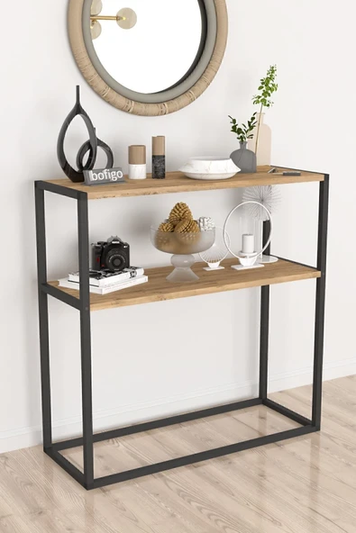 Bofigo Metal Ayaklı Dresuar Dekoratif Raflı Dresuar Konsol Metal Dresuar Çam ürün görseli