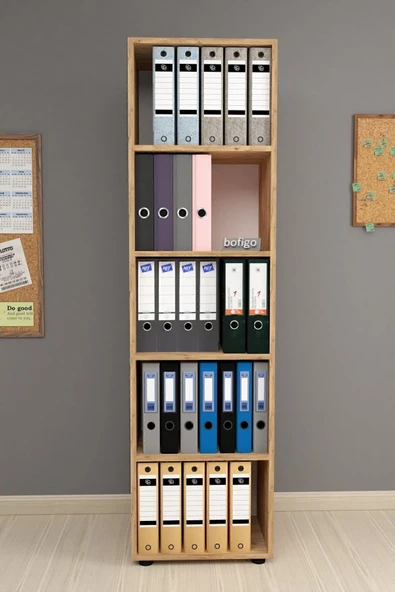 Bofigo 5 Raflı Kitaplık Ofis Dolabı Klasörlük Çok Amaçlı Dolap Mutfak Dolabı Çam - Resim 3