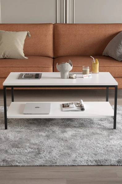 Bofigo Orta Sehpa Yan Sehpa Dekoratif Sehpa Metal Sehpa Athena Beyaz - Resim 2