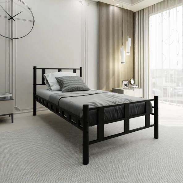 Lotus Tek Kişilik 120x200 Metal Karyola A Kalite, Ses Çıkarmaz ,Ölçülü Model Karyola  Siyah 1637-d - Resim 2