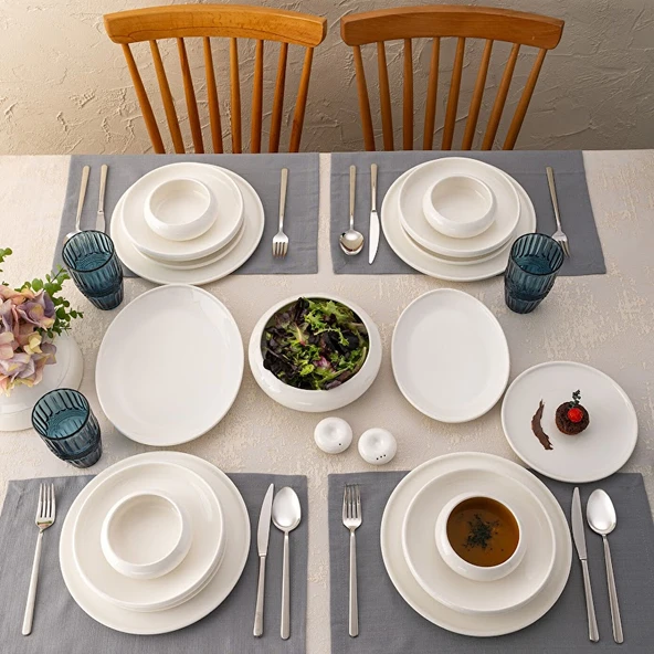 İstanbul Porselen Kınalıada 53 Parça 12 Kişilik Yuvarlak Yemek Takımı - Resim 3
