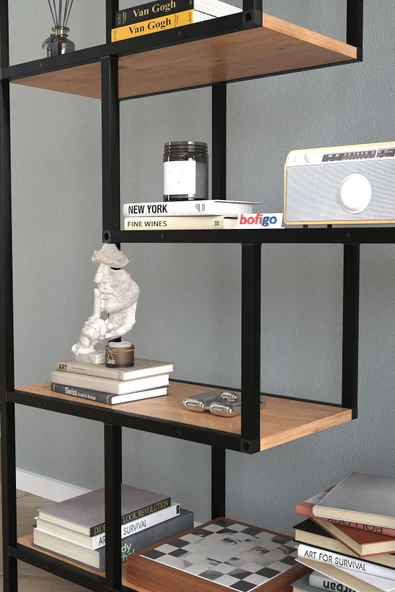 Bofigo 6 Raflı Kitaplık Dekoratif Kitaplık Metal Kitaplık Ofis Kitaplığı Larissa Çam - Resim 3