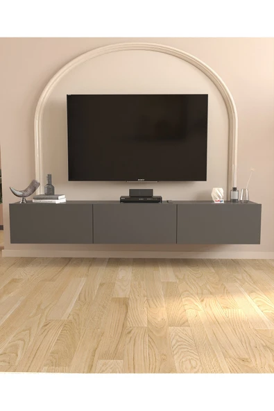 Bofigo TV Ünitesi TV Sehpası Düşer Kapaklı Tv Ünitesi Televizyon Sehpası 180 Cm Marvel Antrasit - Resim 2