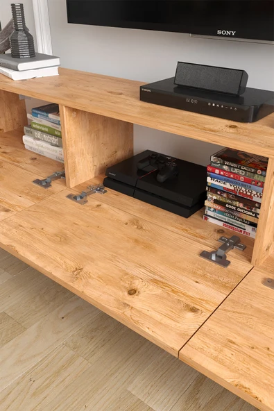 Bofigo TV Ünitesi TV Sehpası Düşer Kapaklı Tv Ünitesi Televizyon Sehpası 180 Cm Marvel Çam - Resim 4