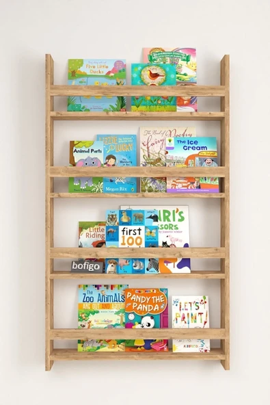 Bofigo 4 Raflı 120 X 74 Cm Montessori Kitaplık Eğitici Çocuk Kitaplığı Çam - Resim 3