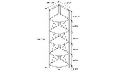 Bofigo 5 Raflı Metal Köşe Kitaplık Rafı Dekoratif Aksesuar Rafı Beyaz - Resim 2