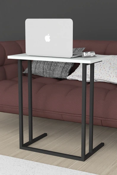 Bofigo Metal Ayaklı Laptop Sehpası Kahvaltı Masası Çalışma Sehpası Beyaz - Resim 2