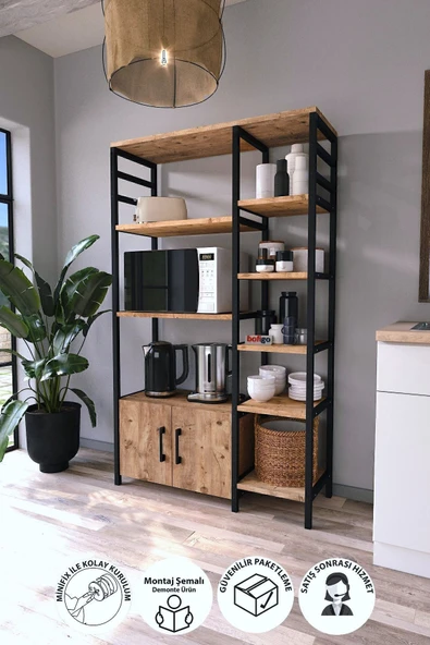Bofigo Mutfak Standı 2 Kapaklı 8 Raflı Kahve Köşesi Mutfak Rafı Mutfak Bangosu Brezilya Çam ürün görseli