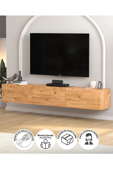 Bofigo TV Ünitesi TV Sehpası Düşer Kapaklı Tv Ünitesi Televizyon Sehpası 180 Cm Marvel Çam ürün görseli