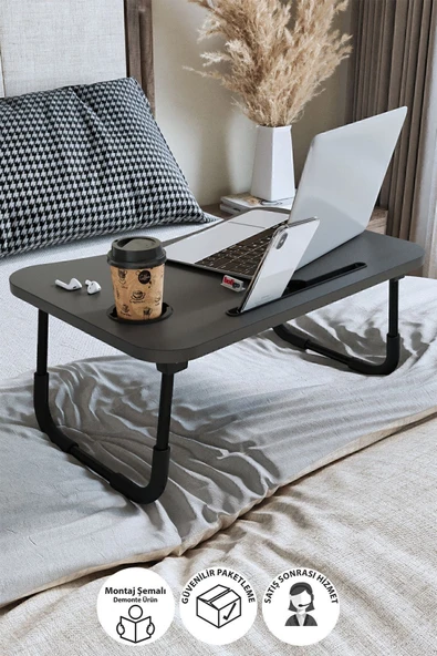 Bofigo Portatif Katlanır Laptop Sehpası Tablet Telefon Tutuculu Laptop Sehpası Antrasit ürün görseli