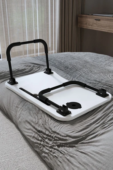 Bofigo Portatif Katlanır Laptop Sehpası Tablet Telefon Tutuculu Laptop Sehpası Beyaz - Resim 6