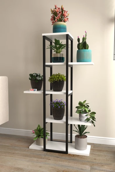 Bofigo 5 Raflı Çiçeklik Rafı Saksılık Standı Dekoratif Aksesuar Rafı Saksılık Papatya Beyaz - Resim 3