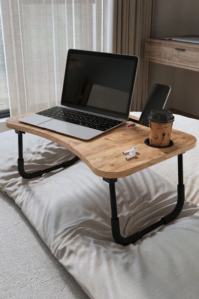 Bofigo Portatif Katlanır Laptop Sehpası Tablet Telefon Tutuculu Laptop Sehpası Çam - Resim 2