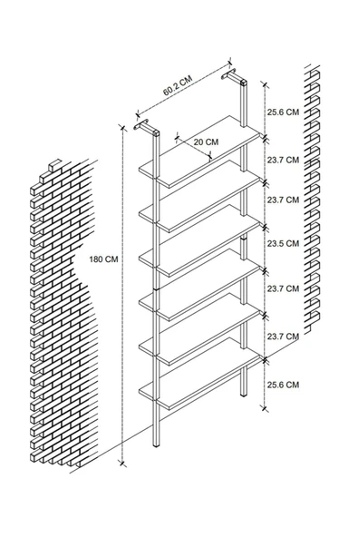 Bofigo 6 Raflı Duvara Monte Kitaplık Dekoratif Kitaplık Beyaz - Resim 4