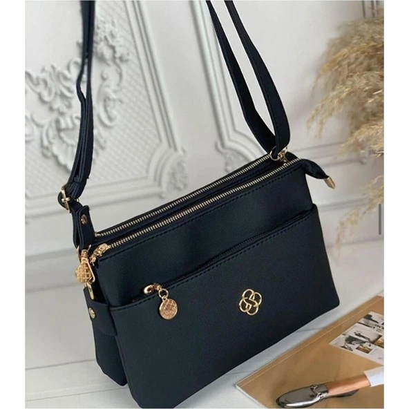 Jindar Life Hub Lacoste 3 Bölmeli Kadın Omuz Çantası Siyah - Resim 3