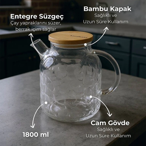 Bambum Juliet Bambu Kapaklı Cam Demlik 1800ml ürün görseli