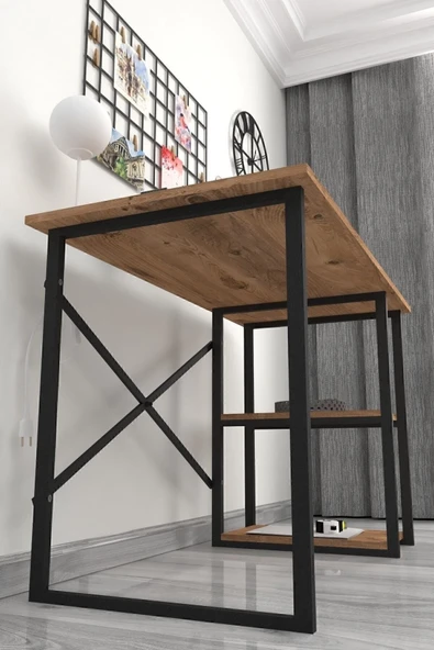 Bofigo 60x120 Cm 2 Raflı Çalışma Masası Bilgisayar Masası Ofis Ders Yemek Masası Çam - Resim 5