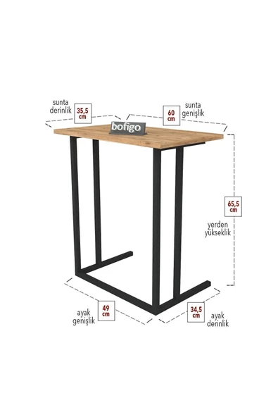 Bofigo Metal Ayaklı Laptop Sehpası Kahvaltı Masası Çalışma Sehpası Çam - Resim 5