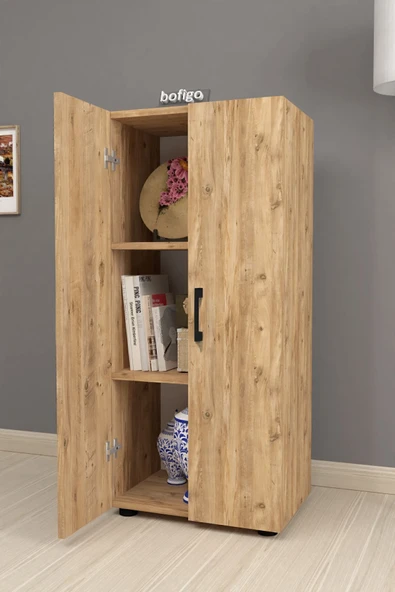 Bofigo 3 Raflı 2 Kapaklı Klasörlük Dolabı Mutfak Dolabı Banyo Dolabı Çok Amaçlı Dolap Fulya Çam - Resim 5