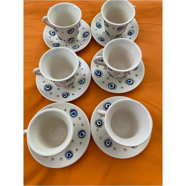 Jindar Life El Işlemesi Nazar Boncuklu 6 Kişilik Kahve Fincanı Takımı - Resim 3