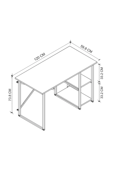 Bofigo 60x120 Cm 2 Raflı Çalışma Masası Bilgisayar Masası Ofis Ders Yemek Masası Çam - Resim 6