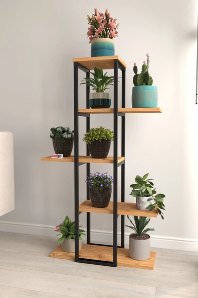 Bofigo 5 Raflı Çiçeklik Rafı Saksılık Standı Dekoratif Aksesuar Rafı Saksılık Papatya Çam - Resim 3