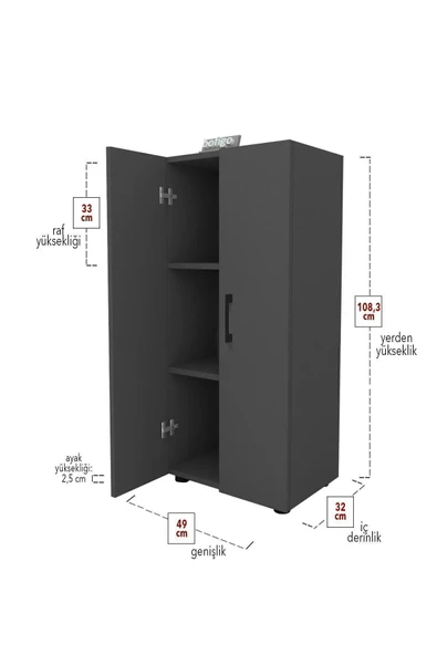 Bofigo 3 Raflı 2 Kapaklı Klasörlük Dolabı Mutfak Dolabı Banyo Dolabı Çok Amaçlı Dolap Fulya Antrasit - Resim 7