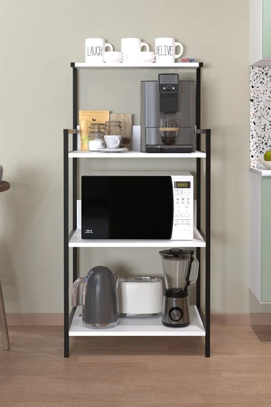 Bofigo Mutfak Standı Espresso Makinesi Standı Kahve Köşesi Mutfak Rafı Endonezya Beyaz - Resim 2