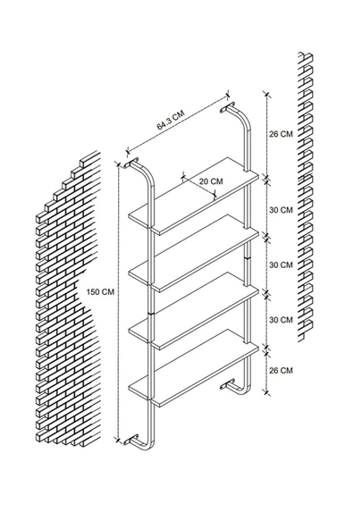 Bofigo 4 Raflı Duvara Monte Kitaplık Dekoratif Kitaplık Çam - Resim 3