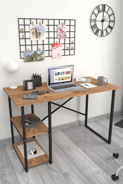 Bofigo 60x120 Cm 2 Raflı Çalışma Masası Bilgisayar Masası Ofis Ders Yemek Masası Çam - Resim 2