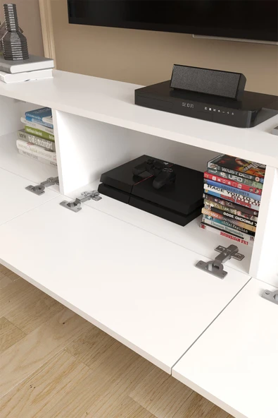 Bofigo TV Ünitesi TV Sehpası Düşer Kapaklı Tv Ünitesi Televizyon Sehpası 180 Cm Marvel Beyaz - Resim 4