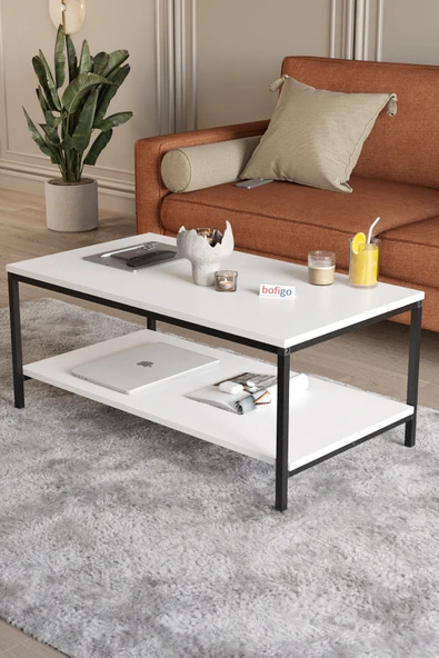 Bofigo Orta Sehpa Yan Sehpa Dekoratif Sehpa Metal Sehpa Athena Beyaz - Resim 4