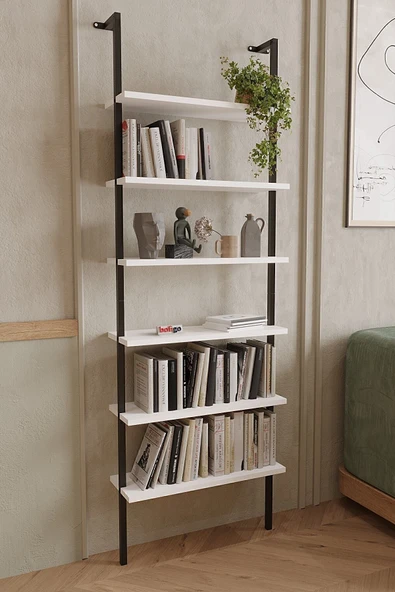 Bofigo 6 Raflı Duvara Monte Kitaplık Dekoratif Kitaplık Beyaz - Resim 2