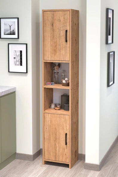 Bofigo 2 Kapaklı 6 Bölmeli Çok Amaçlı Dolap Alya Çok Amaçlı Mutfak Dolabı Banyo Dolabı Çam - Resim 4