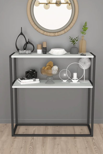 Bofigo Metal Ayaklı Dresuar Dekoratif Raflı Dresuar Konsol Metal Dresuar Beyaz - Resim 2