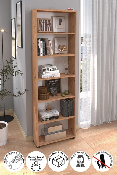 Bofigo 6 Raflı Kitaplık Dekoratif Kitaplık Modern Kitaplık Çam ürün görseli